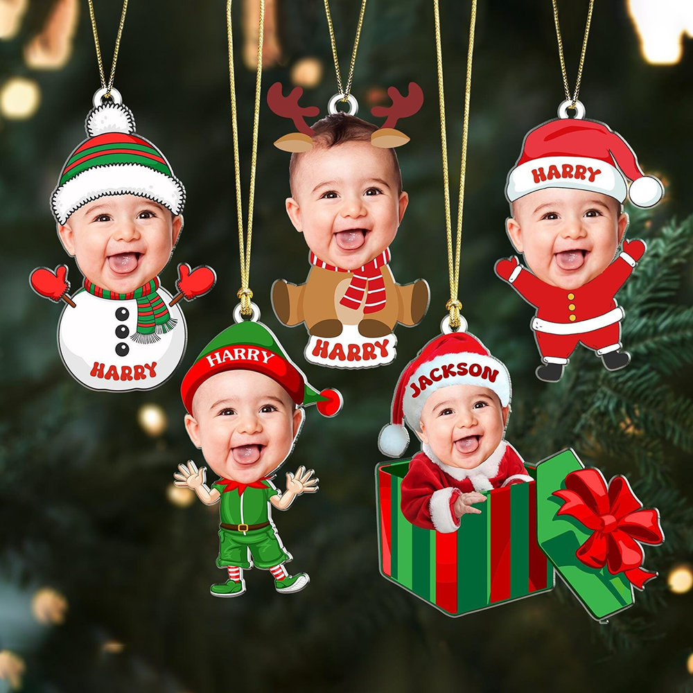 Personalized Christmas Acrylic Ornament With Baby Photo, Custom Holiday Tree Decoration