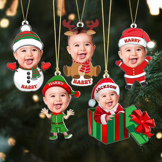 Personalized Christmas Acrylic Ornament With Baby Photo, Custom Holiday Tree Decoration