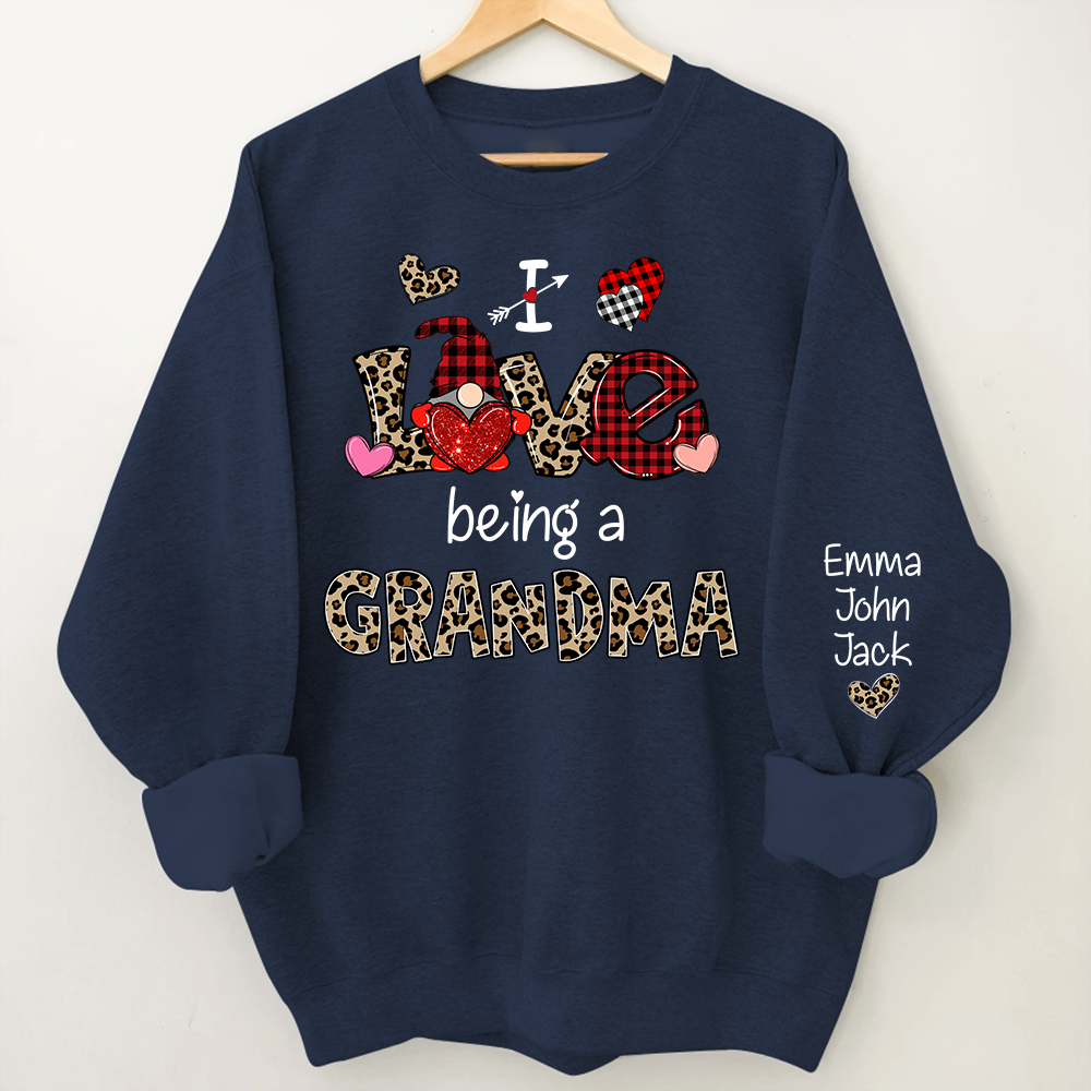 Custom I Love Being A Grandma Leopard – Valentine Sweatshirt with Grandkids Names for Mimi Nana Gigi