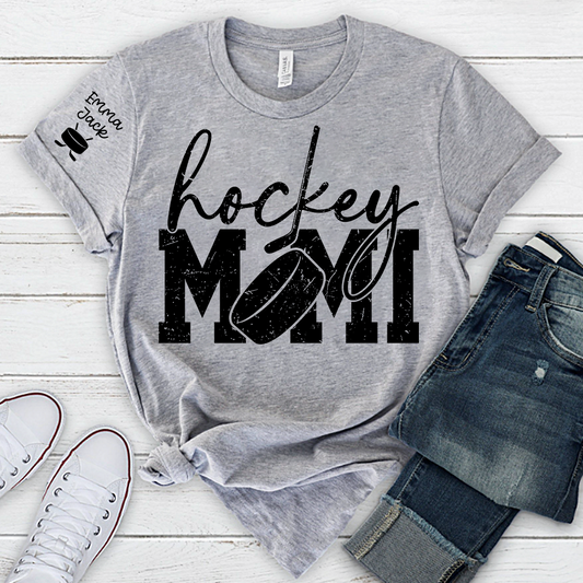 Hockey Mimi Shirt with Custom Names, Hockey Puck and Stick Design Family T Shirt