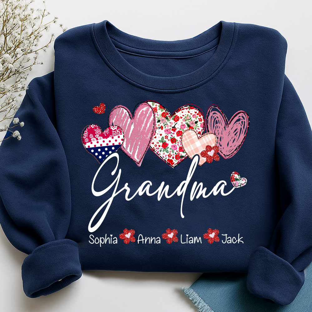 Custom Grandma Pullover, Heart Graphic Sweatshirt for Grandma And Kids