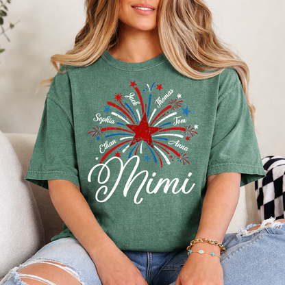 Mimi USA Fireworks Shirt, Custom Family Names for 4th of July or Independence Day Celebration