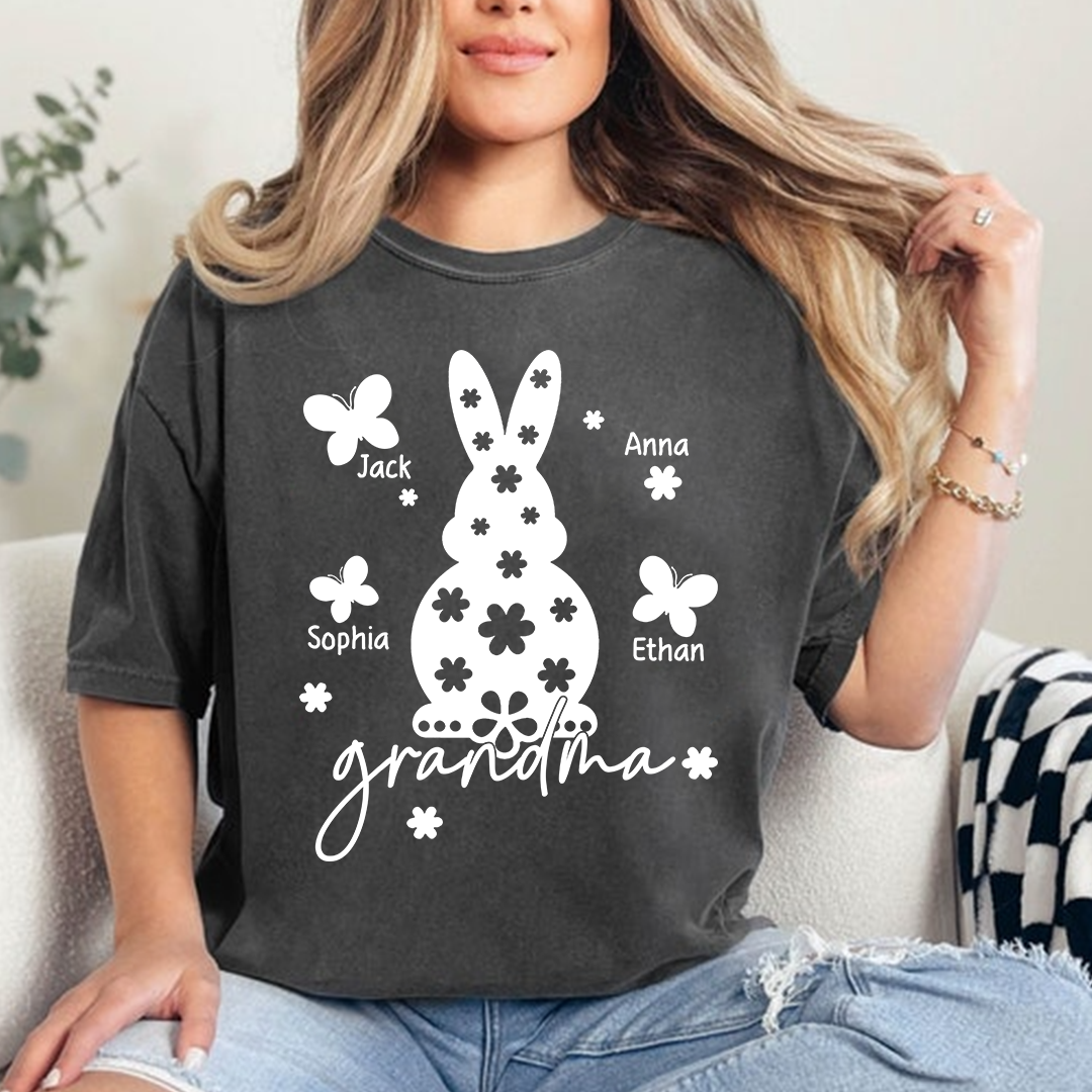 Personalized Grandma Easter Bunny T-shirt, Custom Grandma And Kids