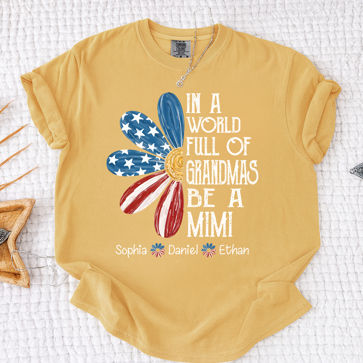 Comfort Colors In a World Full of Grandmas Be a Mimi Shirt, Custom Family T Shirt with Kids Names, Great for Mother's Day and Patriotic Events