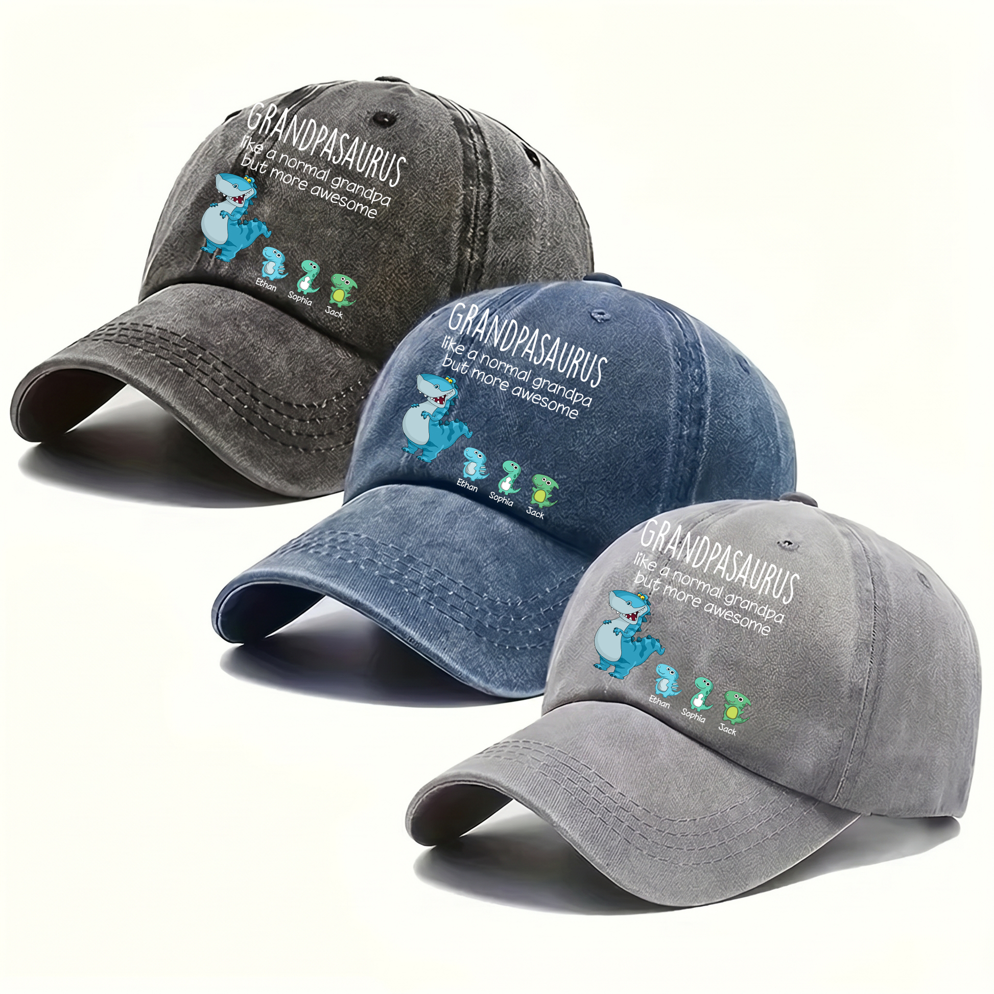 Grandpasaurus Dinosaur Hat for Grandpa, Funny Grandpa Cap with Cute Dino Family Design, Personalized Fathers Day Birthday Gift for Grandfather Dad Men