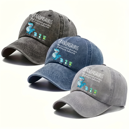Grandpasaurus Dinosaur Hat for Grandpa, Funny Grandpa Cap with Cute Dino Family Design, Personalized Fathers Day Birthday Gift for Grandfather Dad Men