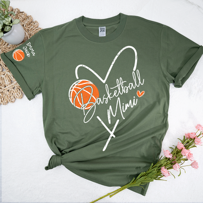 Personalized Mimi Heart Basketball T Shirt, Custom Names with Basketball and Heart Design, Give Family