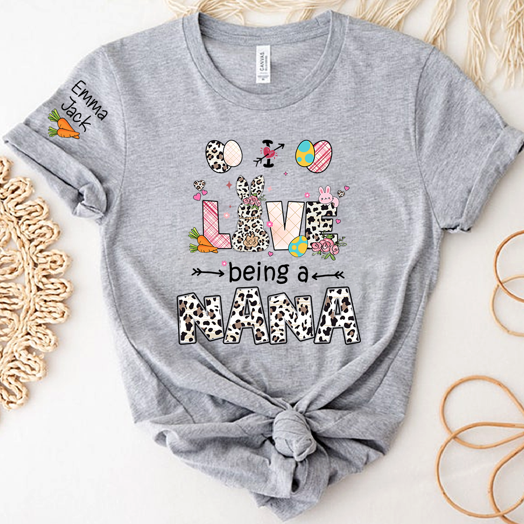Love Being a Nana T Shirt, Cute Easter Bunny Family Shirt For Nana And Kids