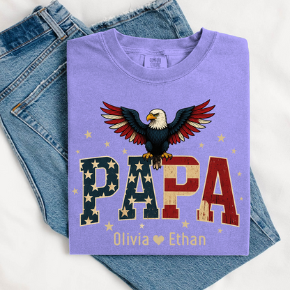 Comfort Colors® Personalized Papa Shirt, Eagle with Grandkids name T-Shirt, Custom Shirt for Fathers Day