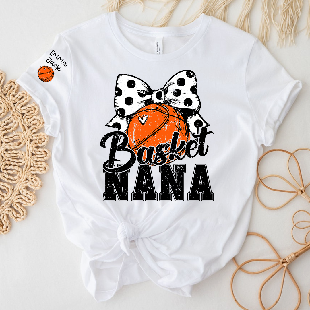 Basketball Game Day Nana T-Shirt, Custom Grandchildren Names Sports Fan Tee