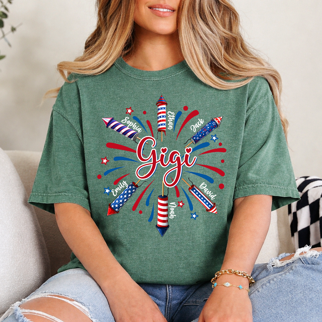 Personalized Gigi 4th July Independence Day American Flag T-Shirt, Patriotic Gift For Grandma And Kids