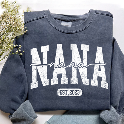 Nana Est. 2025 Custom Sweatshirt Gift For Grandma And Grandchild