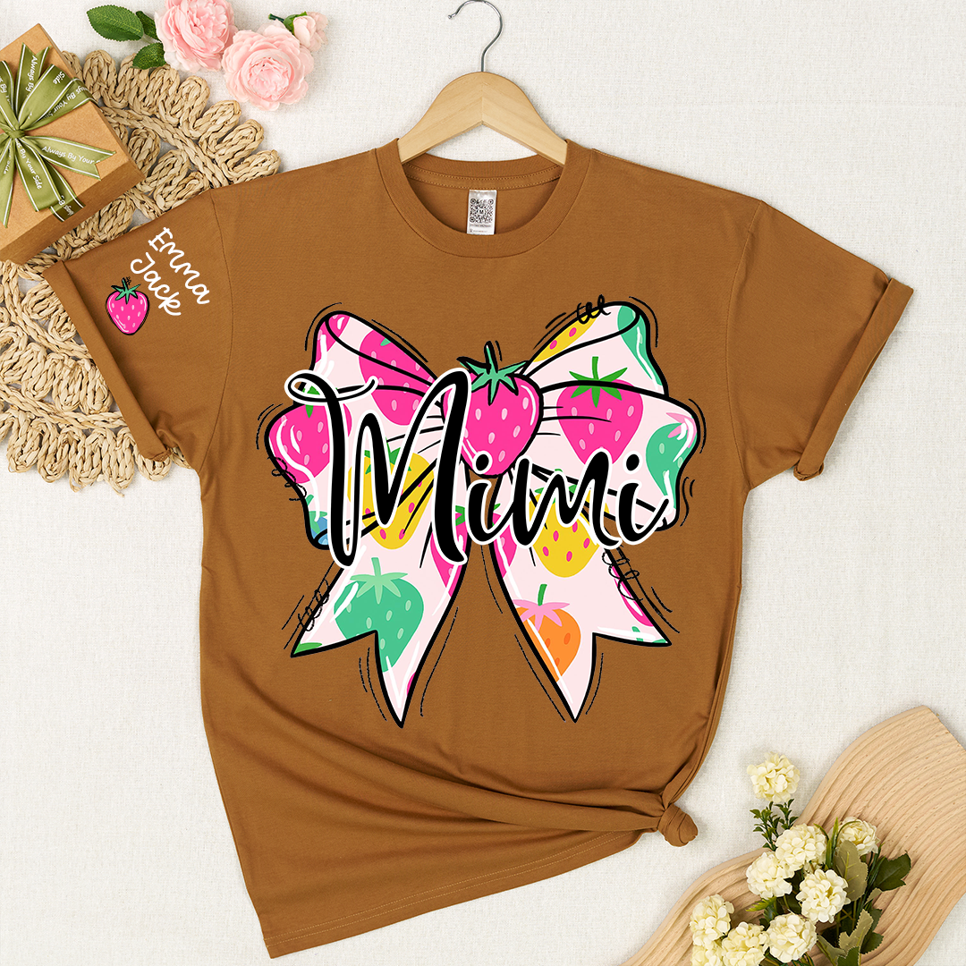 Funny Mimi Shirt, Strawberry Coquette Bow Graphic Tee, Grandma T Shirt for Women, Cute Gift for Mimi from Family