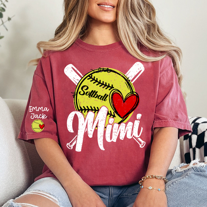 Mimi Softball Shirt with Heart Design, Personalized Family T Shirt with Custom Names