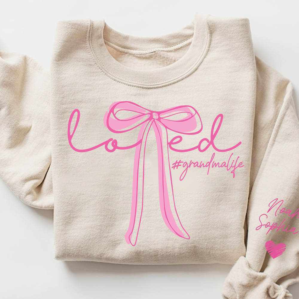 Personalized Grandma Sweatshirt, Loved Bow Design Custom Name Gift