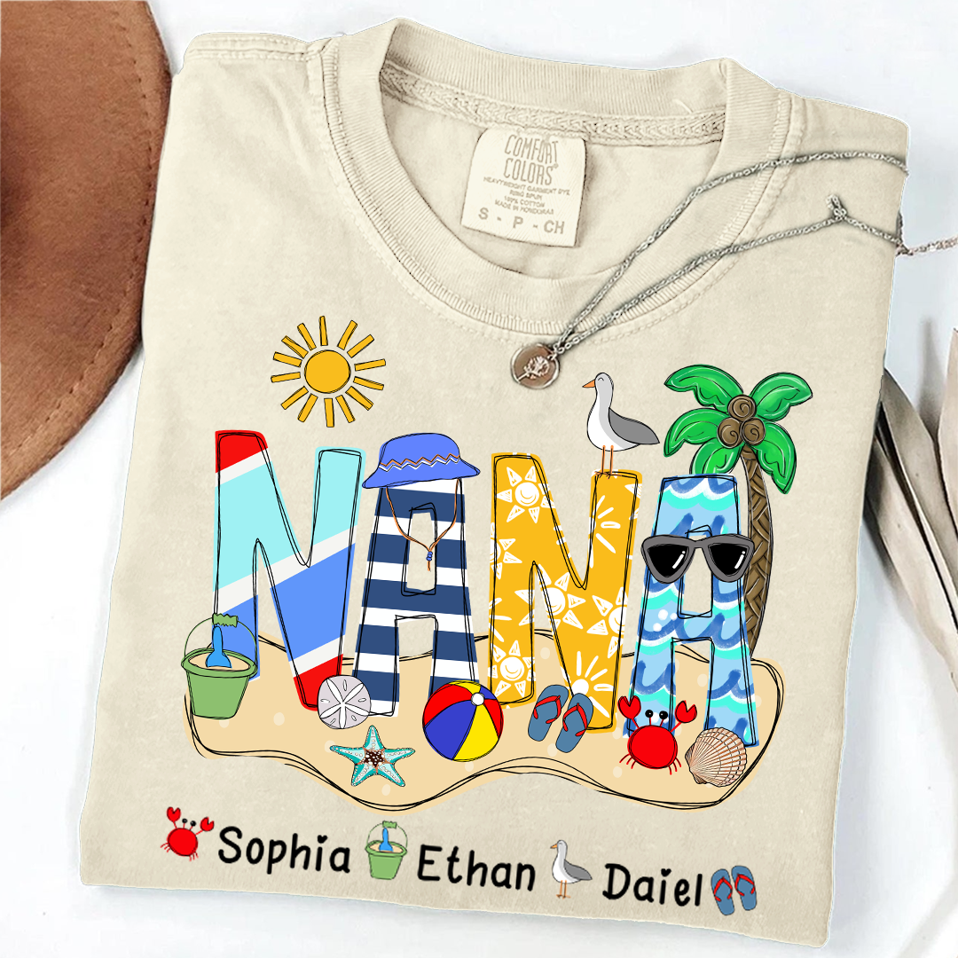 Comfort Colors® Summer Nana Tshirt, Custom Nickname With Grandkids Name, Love Summer 2025