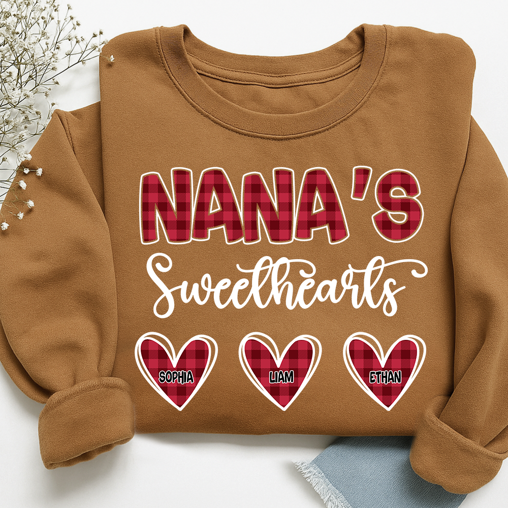Nana's Sweethearts Sweatshirt, Custom Printed Heart Sweatshirt As A Gift For Grandma And Grandchildren