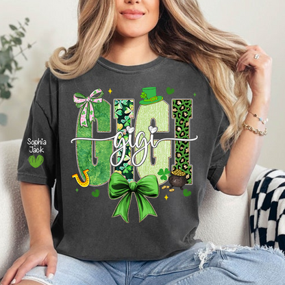 Gigi St Patrick’s Day Shirt, Green Shamrock Bow Family T Shirt, For Gift Gigi And Kids