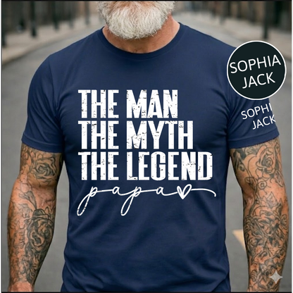 The Man The Myth The Legend Papa T-Shirt – Personalized Names Gift for Dad Fathers Day Birthday