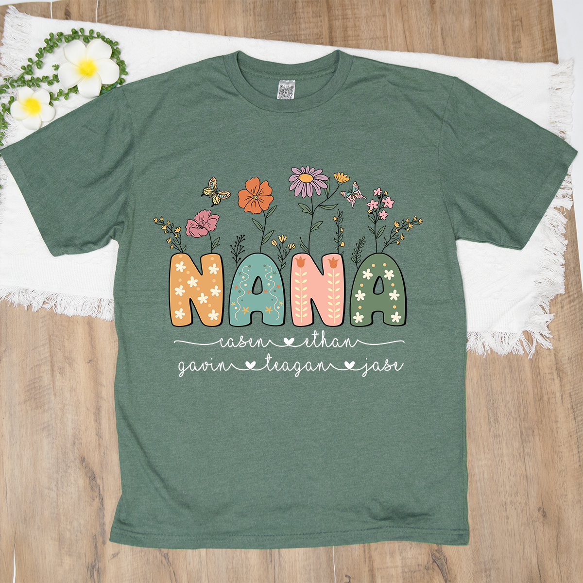 Personalized Floral Nana Shirt, Custom Grandma With Grandkids Mothers Day Gift T-Shirt