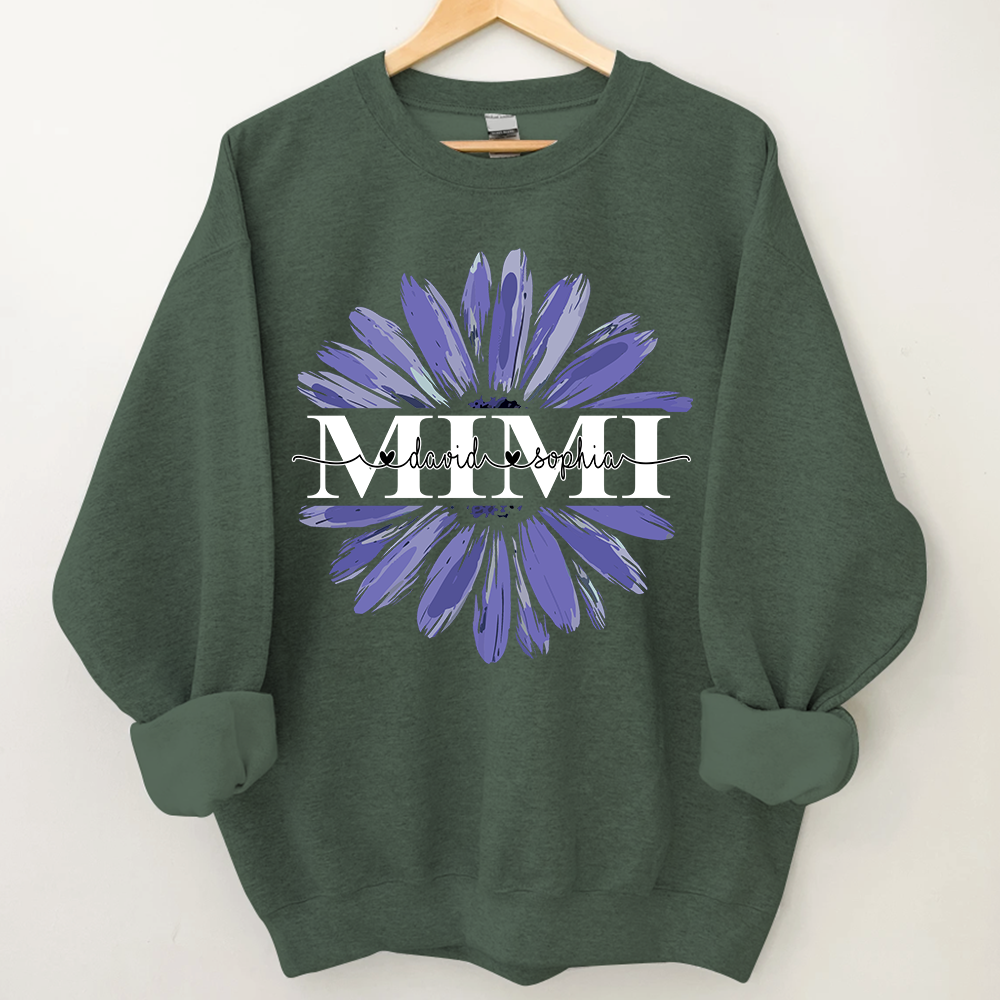 Mimi Purple Daisy Flower With Grandkids Sweatshirt