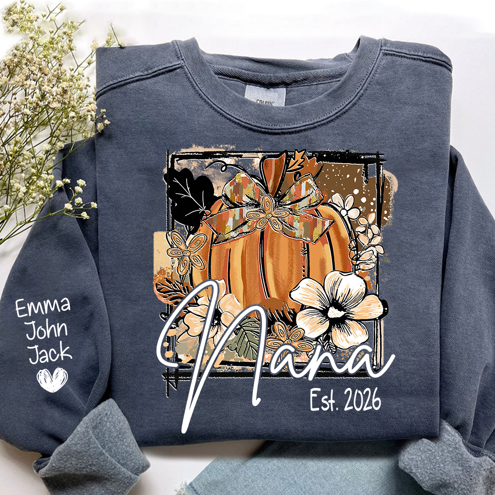Mimi Fall Pumpkin Bow T Shirt, Personalized Grandma Tee, Autumn Floral Graphic Shirt, Gift for Mimi Lovers and Family