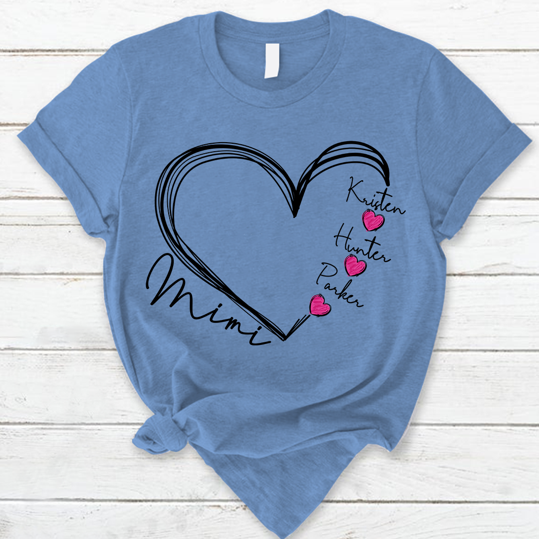 Custom Mimi Heart And Kids T-Shirt, Personalized Mimi Shirt, Mother's Day Gift For Grandma Mimi Nana Gigi Gaga Grammy