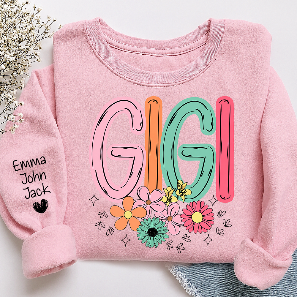 Personalized Floral Grandma Bundle, Custom Grandma Gigi T Shirt, Cute Colorful Flowers Gift for Women