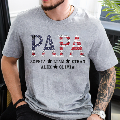 Personalized Papa 4th July Independence Day American Flag T-Shirt, Patriotic gift for grandpa And Kids
