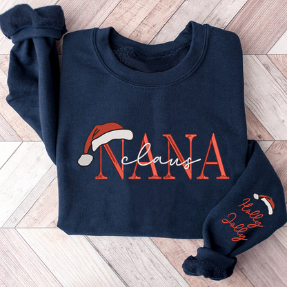 Nana Claus Christmas And Kids Embroidered Sweatshirt
