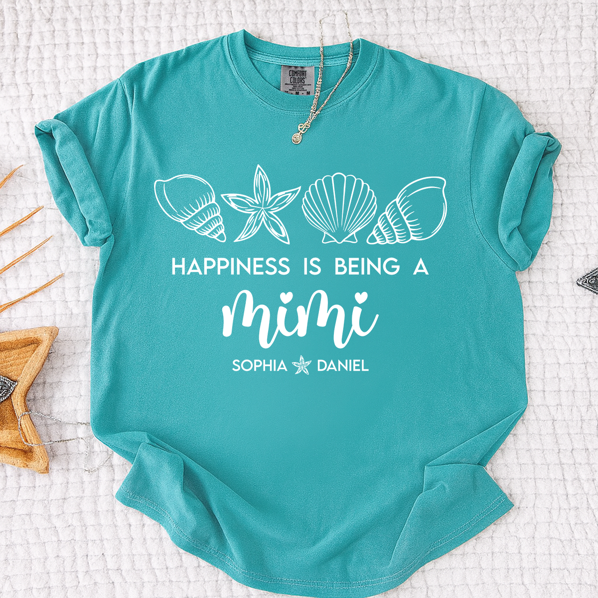 Comfort Colors Custom Mimi Shirt with Kids Names, Happiness Is Being A Mimi Tee, Personalized Grandma Beach Vacation Family Gift