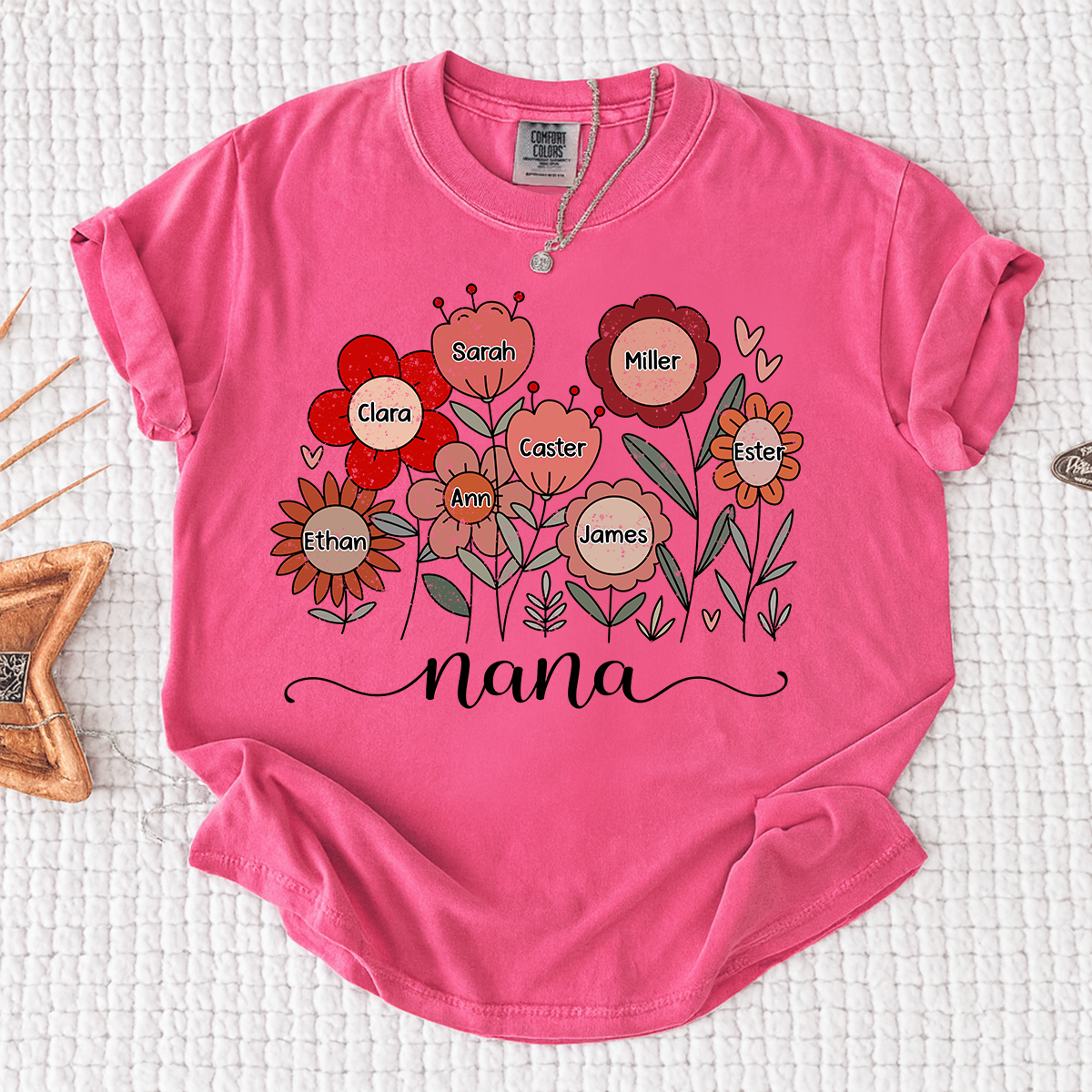 Comfort Colors Personalized Nana T Shirt, Custom Family Floral Design with Kids Names, Perfect Gift for Grandma