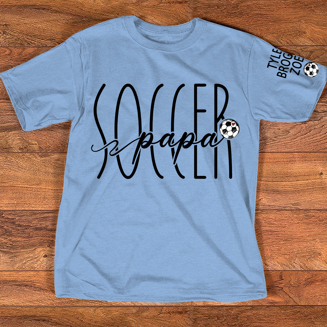 Custom Papa Soccer T-Shirt, Personalized Soccer Papa T-Shirt with Custom Grankids Names