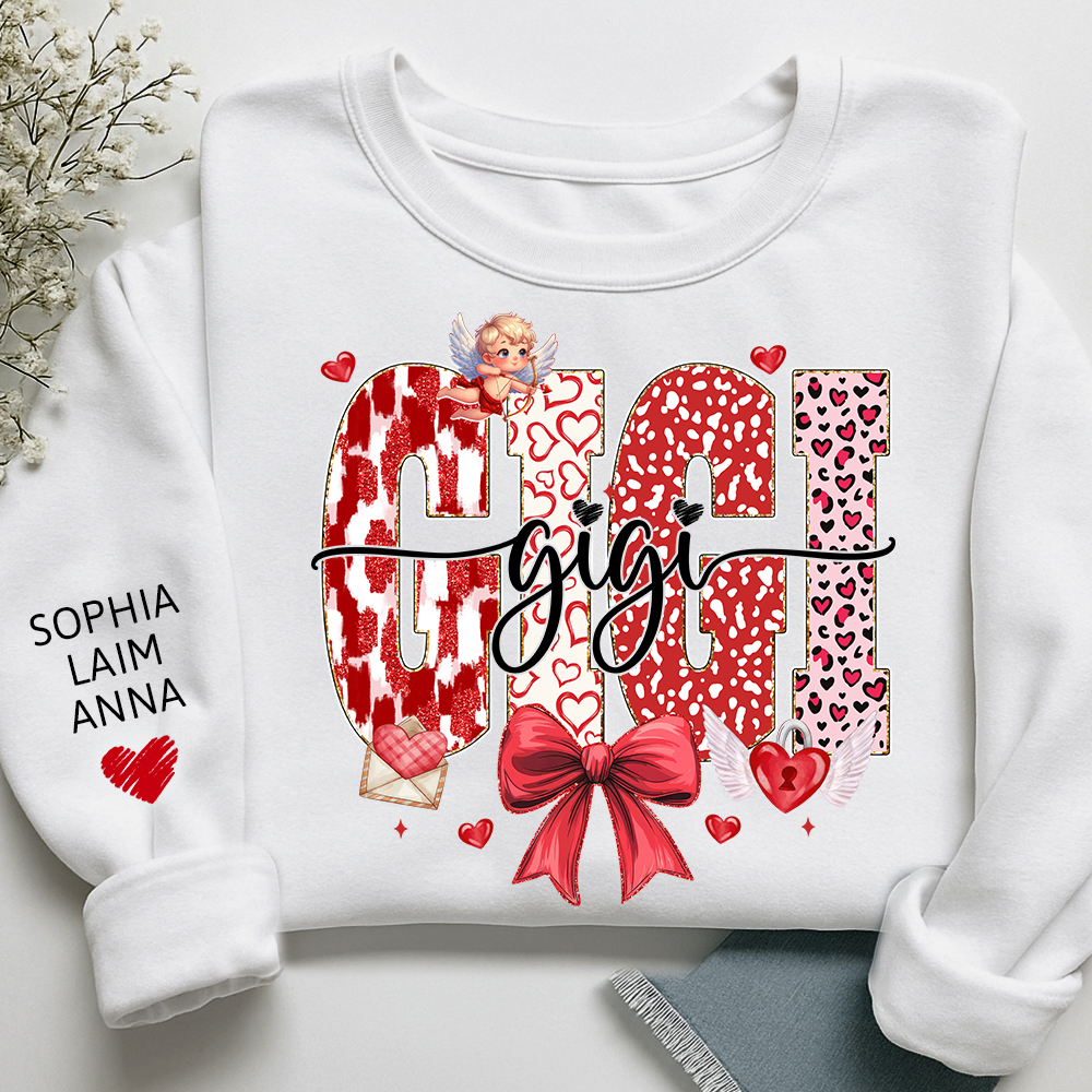 Personalized Valentine Gigi coquette Sweatshirt, Gifts for Grandma, Custom Grandma and Grandchild Names
