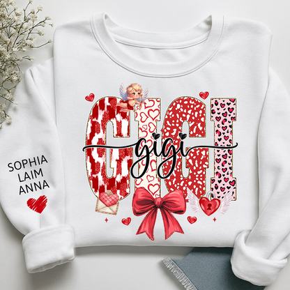 Personalized Valentine Gigi coquette Sweatshirt, Gifts for Grandma, Custom Grandma and Grandchild Names