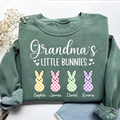Custom Grandma Sweatshirt with Bunny Design and Kids Names, Grandma’s Little Bunnies Apparel