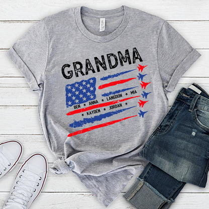 Patriotic Grandma Shirt with American Flag and Fighter Jet Design for 4th of July