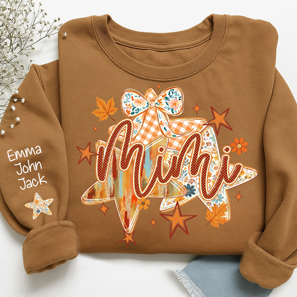 Cute Nana Star Bow Shirt, Personalized Grandma Graphic Tee, Fall Autumn T Shirt, Meaningful Gift from Grandkids