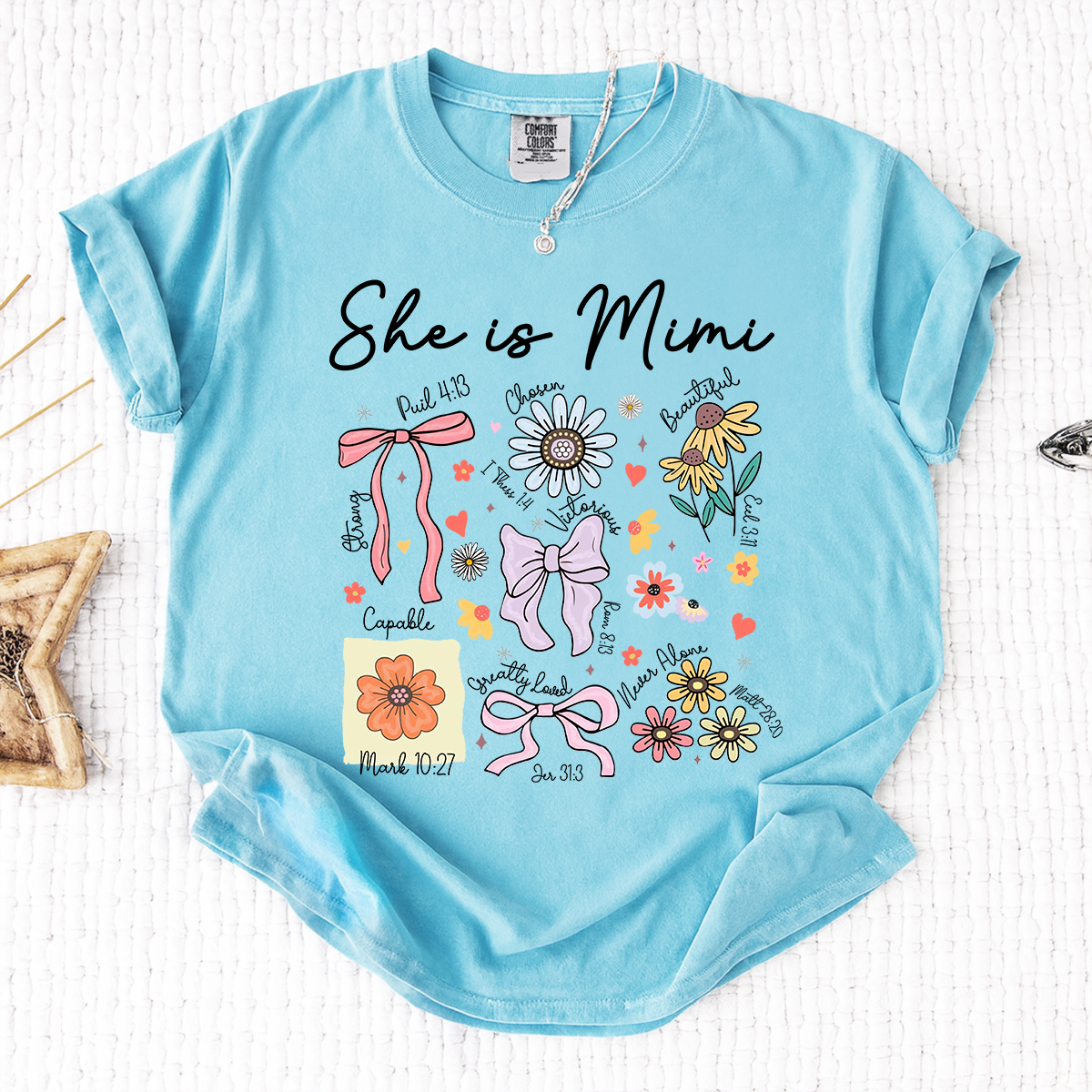 Comfort Colors Personalized Mimi Shirt She Is Mimi Quote with Floral Timeline Family Tee