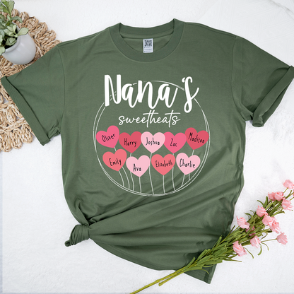 Nana’s Sweethearts Shirt, Personalized Heart Names Family T Shirt