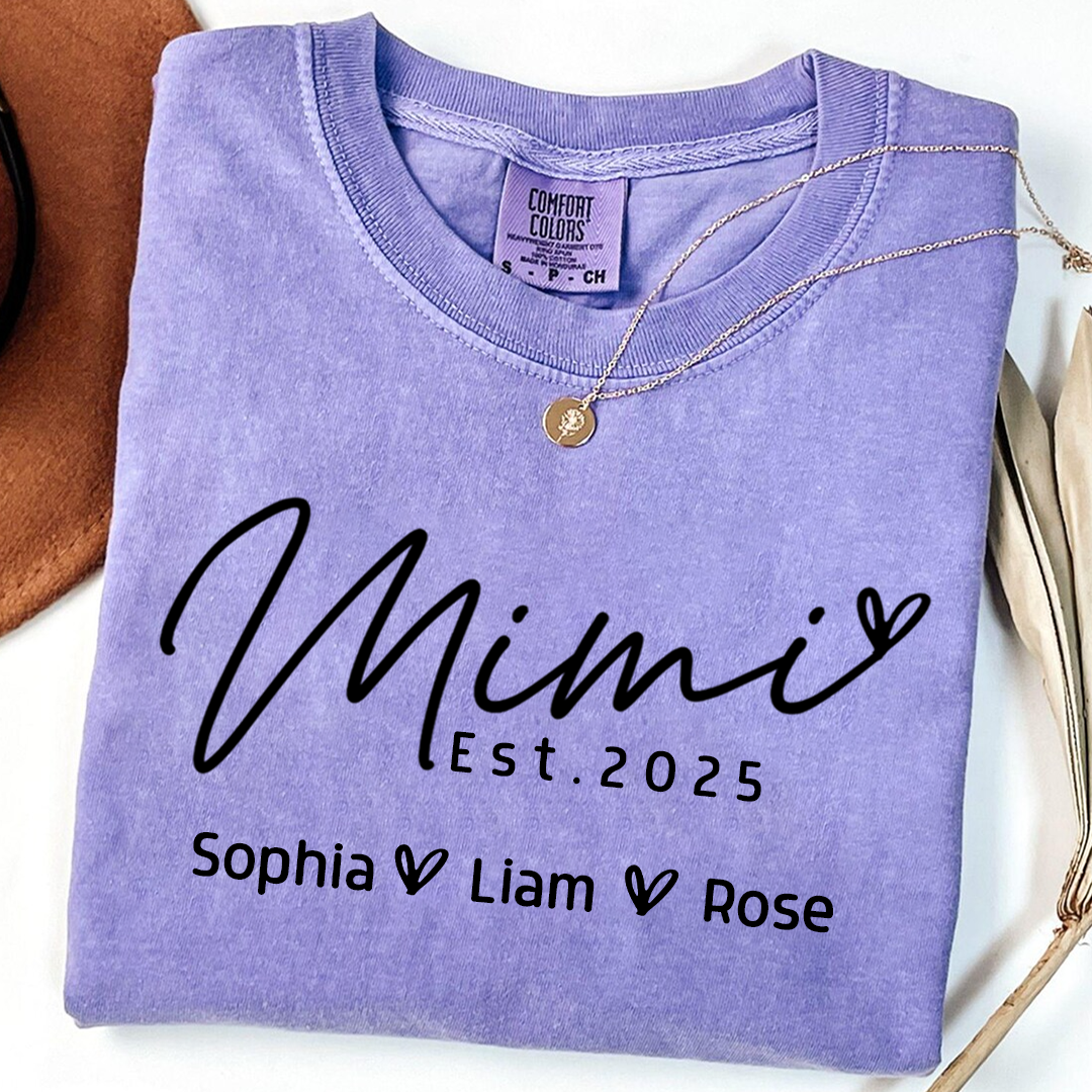 Comfort Colors® Minimalist Custom Name Shirt, Mimi And Kids Family Gift