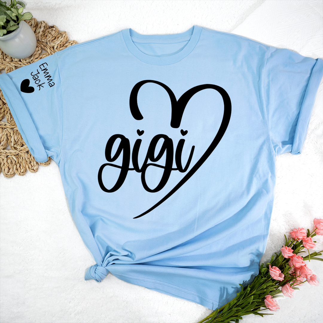 Personalized Gigi Shirt for Grandma, Custom Family T-Shirt with Heart Design and Custom Names