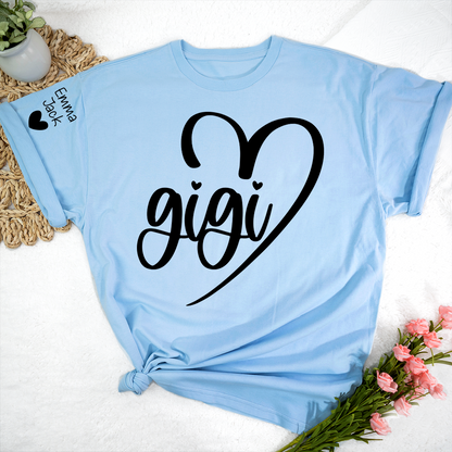 Personalized Gigi Shirt for Grandma, Custom Family T-Shirt with Heart Design and Custom Names