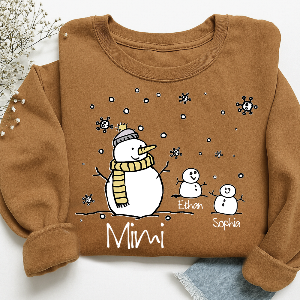 Personalized Christmas Snowman Sweatshirt, Gifts for Grandma, Custom Grandma and Grandchild Names