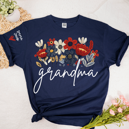 Personalized Grandma Floral Shirt with Custom Grandkids Names, Colorful Flower Design