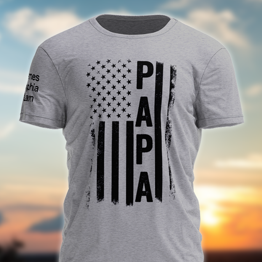 Custom Papa American Flag With Kid Father's Day TH