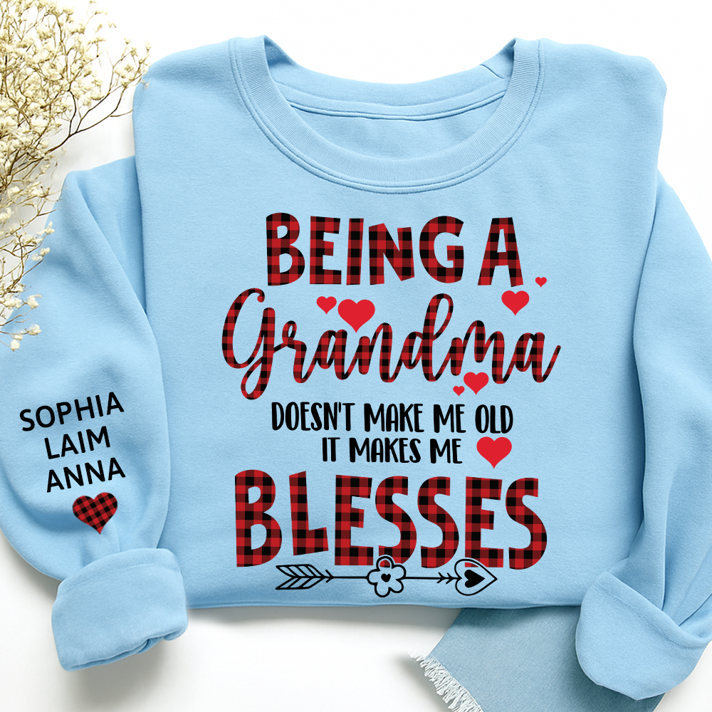 Personalized Grandma Sweatshirt, Blessed Grandma Plaid Heart Shirt with Kids Names