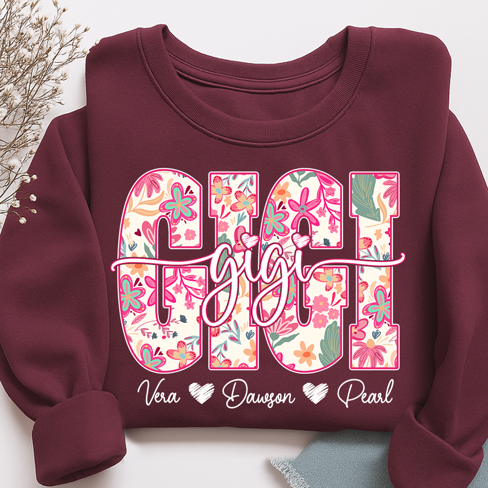 Gigi Sweatshirt Cute Floral Graphic Tee, For Gift Grandma And Kids