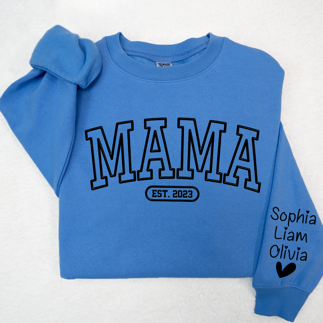 Mama Sweatshirt With Personalized Child's Name Embossed On Sleeve, Mother's Day Gift LTP01