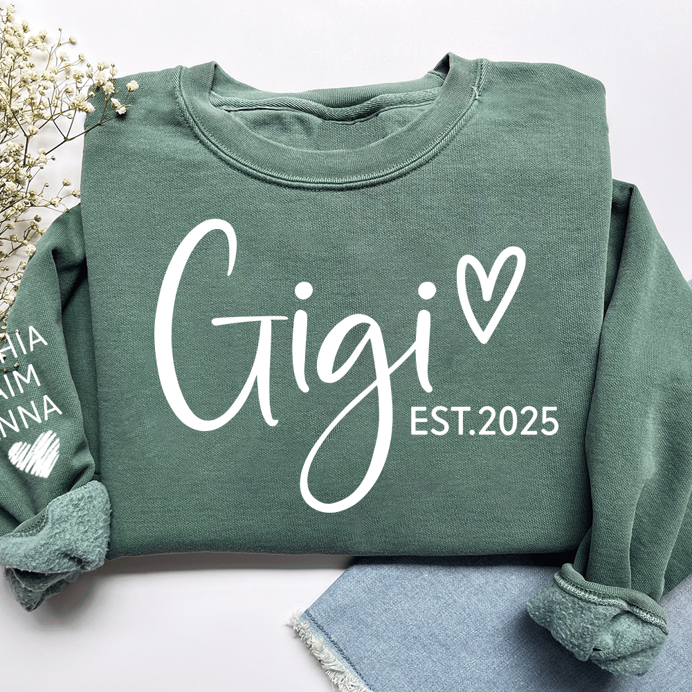 Personalized Gigi Est Heart Sweater, Gift for Grandma and Kids, Unique Gift for Grandma and Family